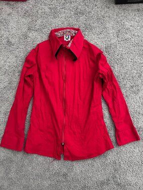 Royal Highness Equestrian Cotton Zip Front Double Collar Red Show Shirt 2X